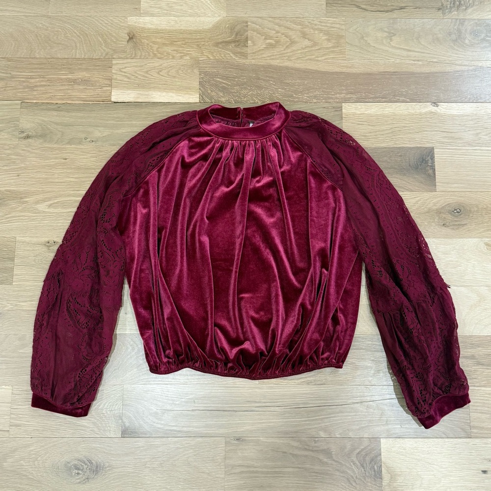 Free People Elegant Velvet Burgundy Top Size Large